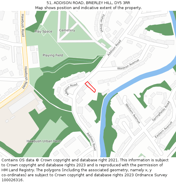 51, ADDISON ROAD, BRIERLEY HILL, DY5 3RR: Location map and indicative extent of plot