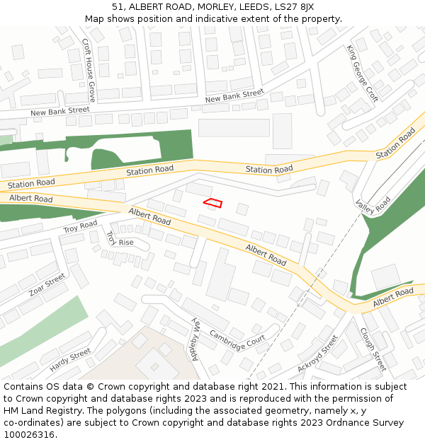 51, ALBERT ROAD, MORLEY, LEEDS, LS27 8JX: Location map and indicative extent of plot