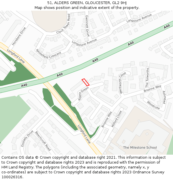 51, ALDERS GREEN, GLOUCESTER, GL2 9HJ: Location map and indicative extent of plot