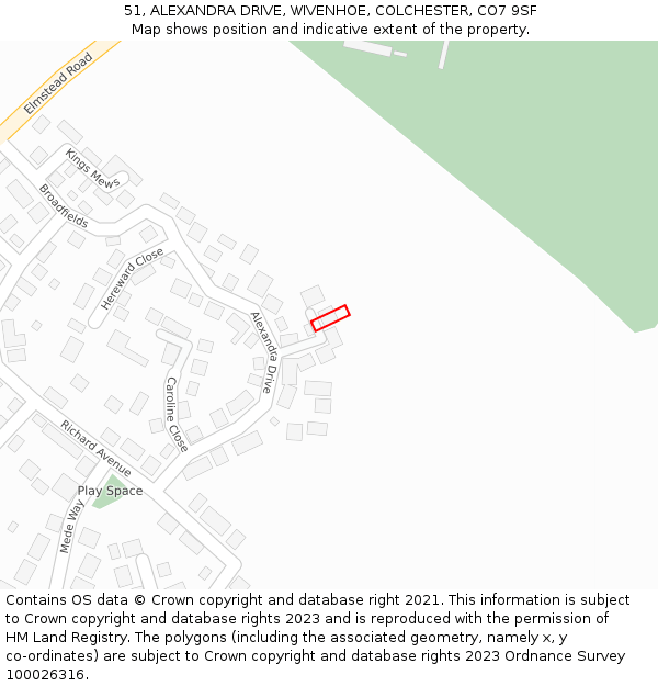 51, ALEXANDRA DRIVE, WIVENHOE, COLCHESTER, CO7 9SF: Location map and indicative extent of plot