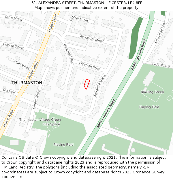 51, ALEXANDRA STREET, THURMASTON, LEICESTER, LE4 8FE: Location map and indicative extent of plot