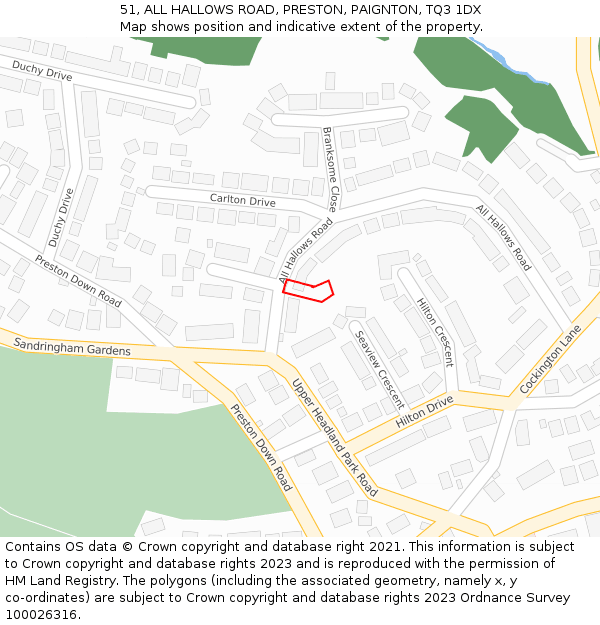 51, ALL HALLOWS ROAD, PRESTON, PAIGNTON, TQ3 1DX: Location map and indicative extent of plot