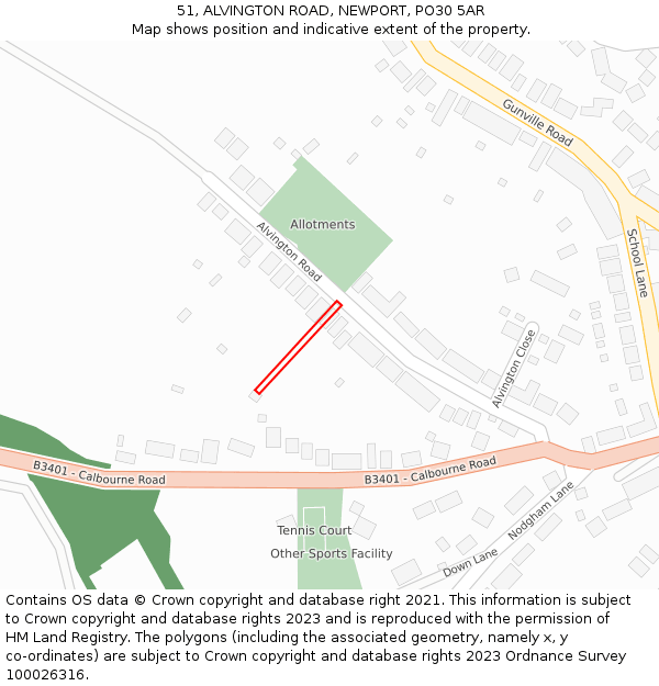 51, ALVINGTON ROAD, NEWPORT, PO30 5AR: Location map and indicative extent of plot