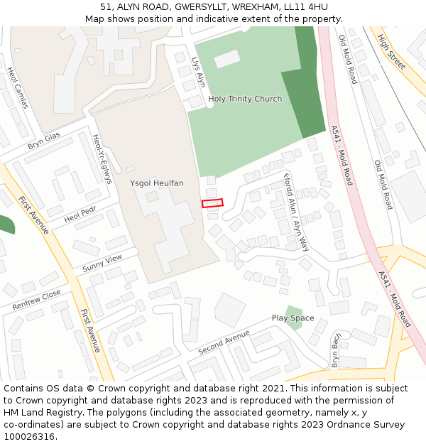 51, ALYN ROAD, GWERSYLLT, WREXHAM, LL11 4HU: Location map and indicative extent of plot
