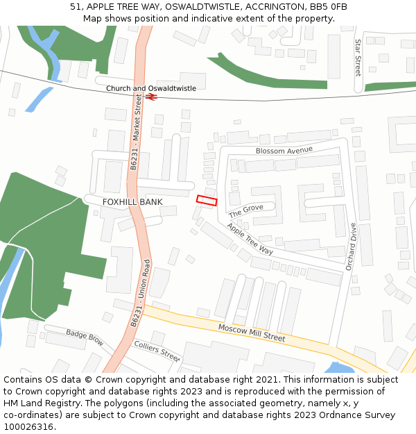 51, APPLE TREE WAY, OSWALDTWISTLE, ACCRINGTON, BB5 0FB: Location map and indicative extent of plot