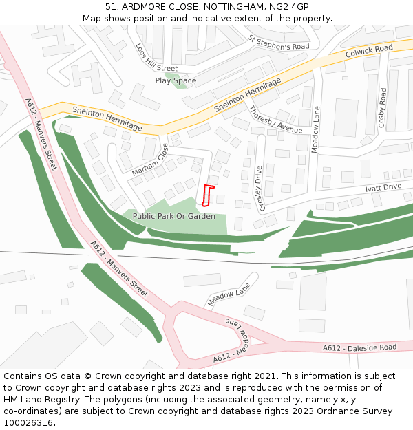 51, ARDMORE CLOSE, NOTTINGHAM, NG2 4GP: Location map and indicative extent of plot