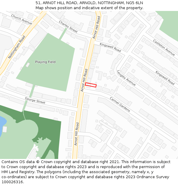 51, ARNOT HILL ROAD, ARNOLD, NOTTINGHAM, NG5 6LN: Location map and indicative extent of plot