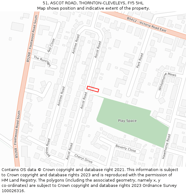 51, ASCOT ROAD, THORNTON-CLEVELEYS, FY5 5HL: Location map and indicative extent of plot