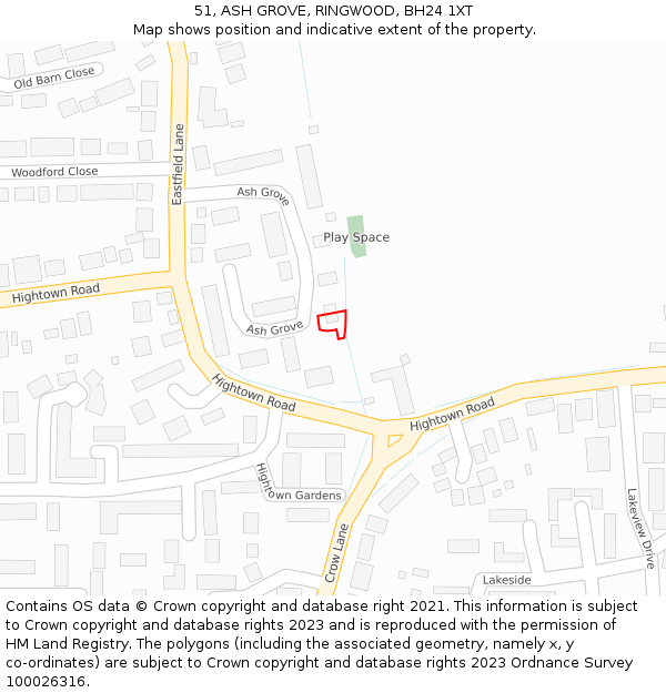 51, ASH GROVE, RINGWOOD, BH24 1XT: Location map and indicative extent of plot