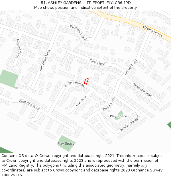 51, ASHLEY GARDENS, LITTLEPORT, ELY, CB6 1PD: Location map and indicative extent of plot