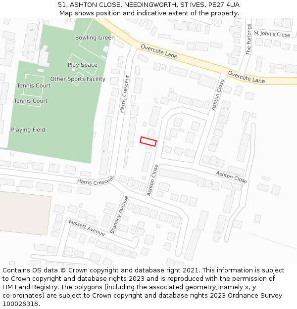 51, ASHTON CLOSE, NEEDINGWORTH, ST IVES, PE27 4UA: Location map and indicative extent of plot