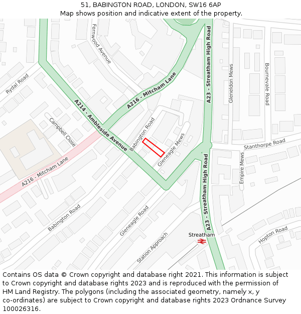51, BABINGTON ROAD, LONDON, SW16 6AP: Location map and indicative extent of plot