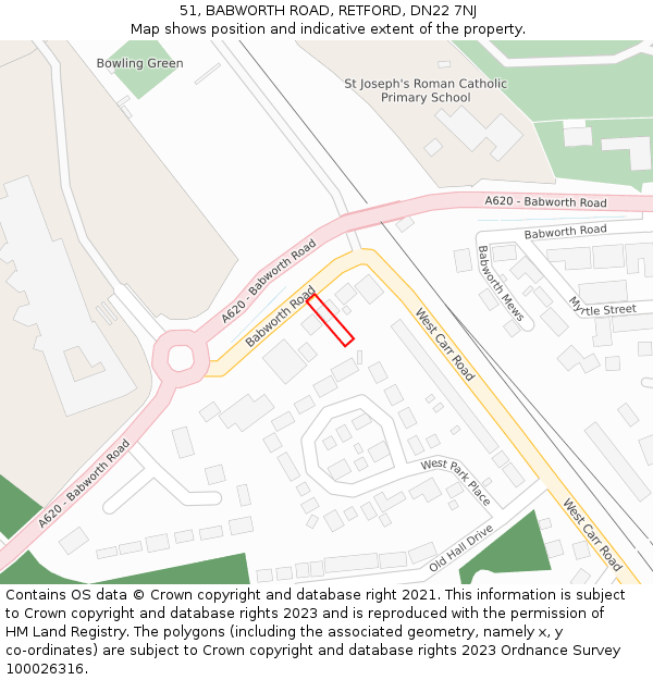 51, BABWORTH ROAD, RETFORD, DN22 7NJ: Location map and indicative extent of plot