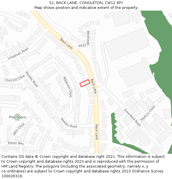51, BACK LANE, CONGLETON, CW12 4PY: Location map and indicative extent of plot