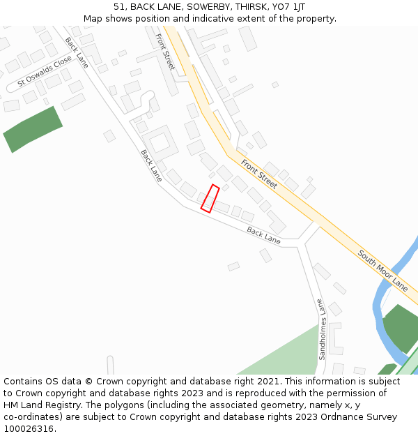 51, BACK LANE, SOWERBY, THIRSK, YO7 1JT: Location map and indicative extent of plot