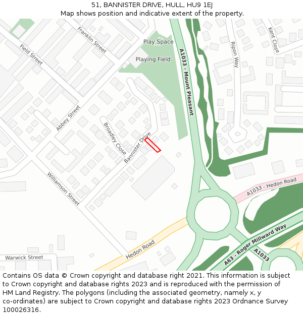 51, BANNISTER DRIVE, HULL, HU9 1EJ: Location map and indicative extent of plot