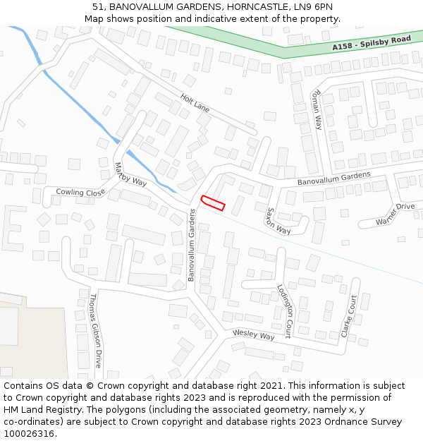 51, BANOVALLUM GARDENS, HORNCASTLE, LN9 6PN: Location map and indicative extent of plot