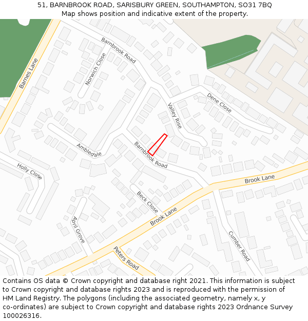 51, BARNBROOK ROAD, SARISBURY GREEN, SOUTHAMPTON, SO31 7BQ: Location map and indicative extent of plot