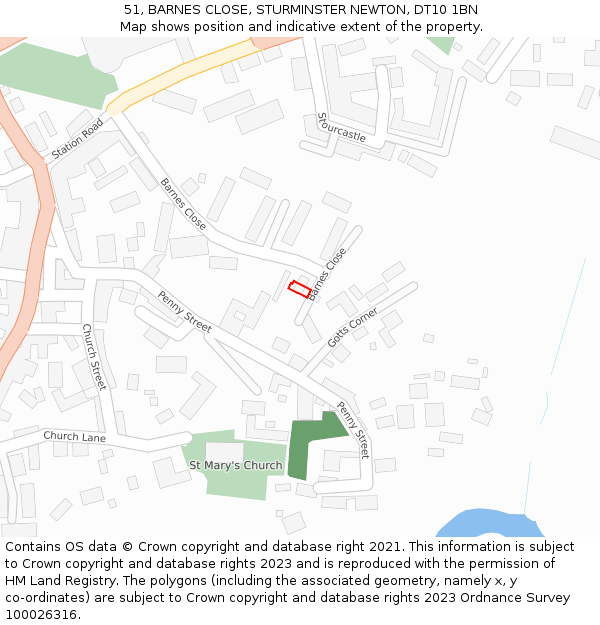 51, BARNES CLOSE, STURMINSTER NEWTON, DT10 1BN: Location map and indicative extent of plot