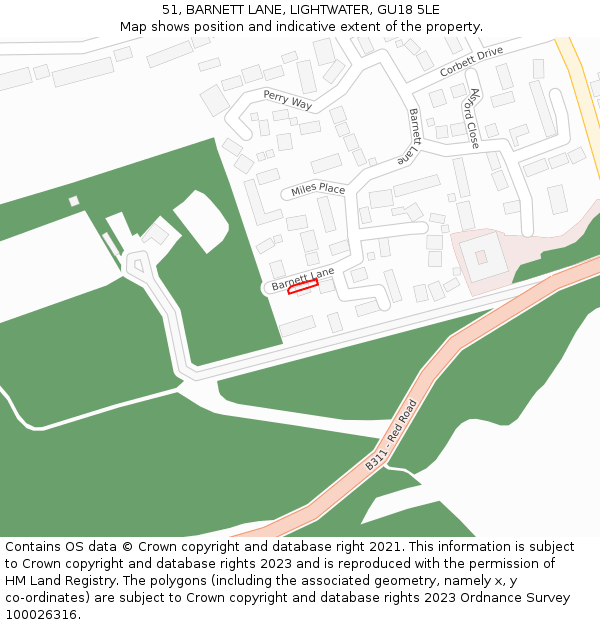 51, BARNETT LANE, LIGHTWATER, GU18 5LE: Location map and indicative extent of plot