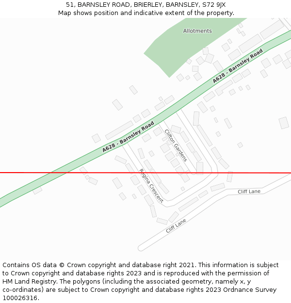 51, BARNSLEY ROAD, BRIERLEY, BARNSLEY, S72 9JX: Location map and indicative extent of plot