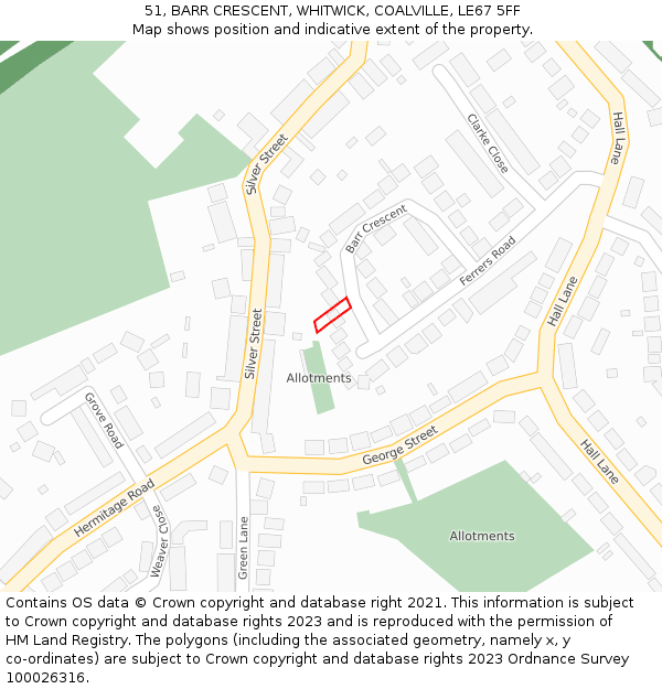 51, BARR CRESCENT, WHITWICK, COALVILLE, LE67 5FF: Location map and indicative extent of plot