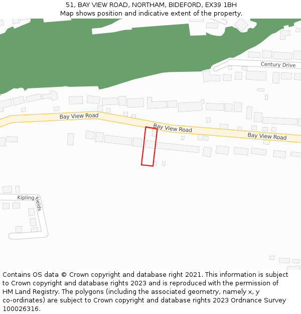 51, BAY VIEW ROAD, NORTHAM, BIDEFORD, EX39 1BH: Location map and indicative extent of plot