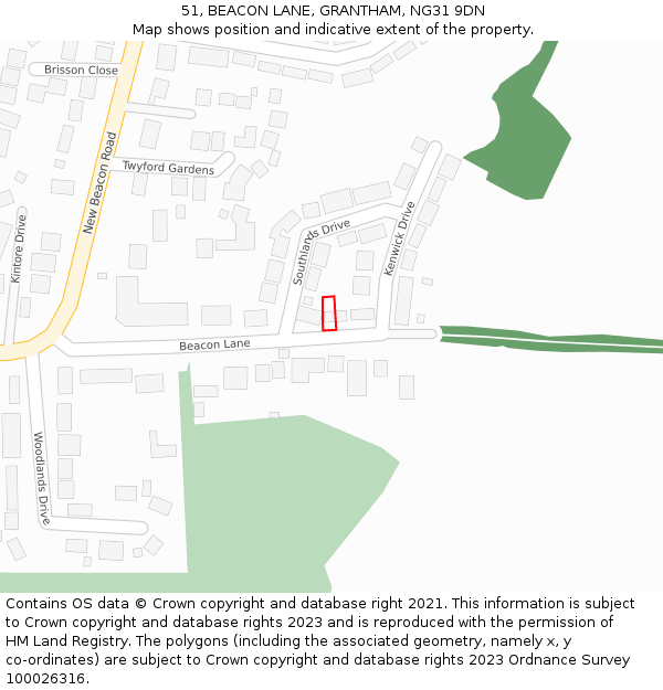 51, BEACON LANE, GRANTHAM, NG31 9DN: Location map and indicative extent of plot