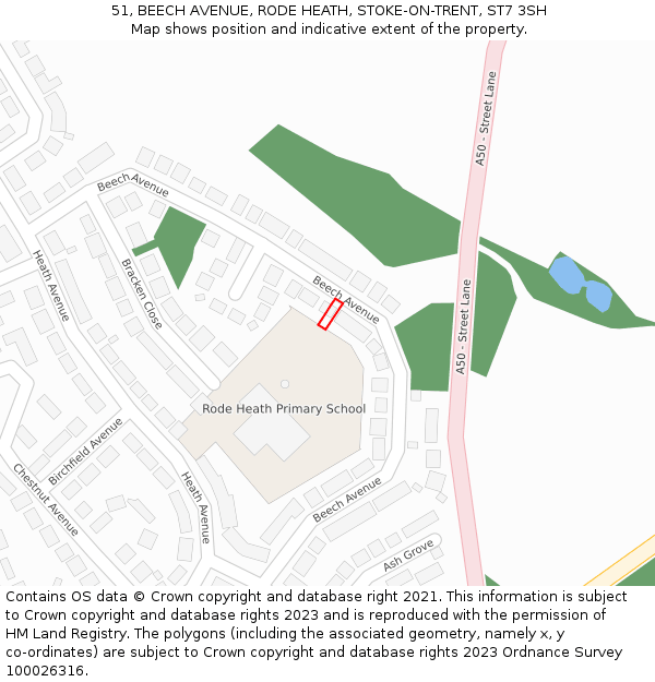 51, BEECH AVENUE, RODE HEATH, STOKE-ON-TRENT, ST7 3SH: Location map and indicative extent of plot