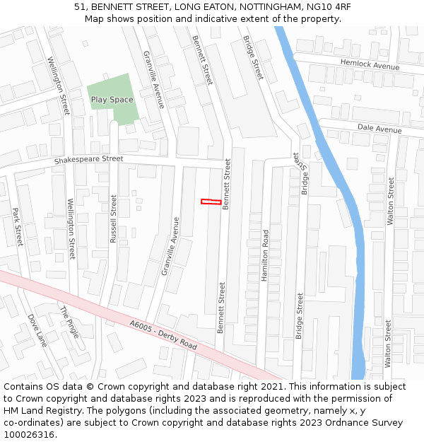 51, BENNETT STREET, LONG EATON, NOTTINGHAM, NG10 4RF: Location map and indicative extent of plot