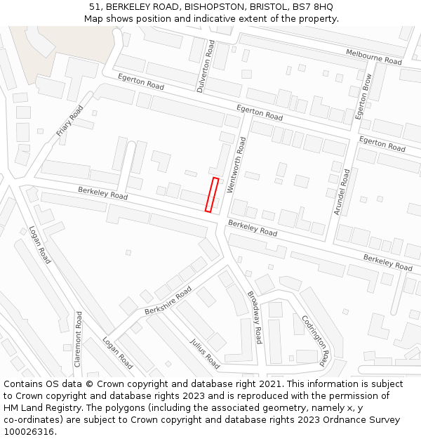 51, BERKELEY ROAD, BISHOPSTON, BRISTOL, BS7 8HQ: Location map and indicative extent of plot