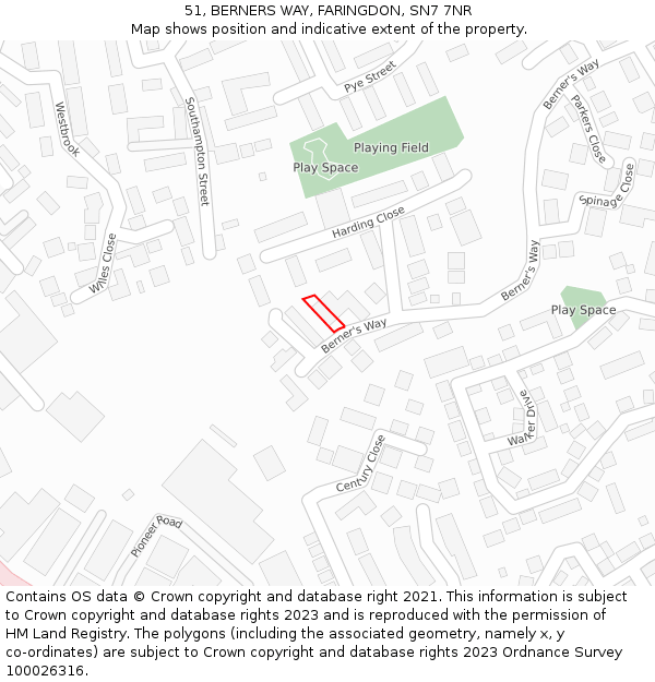 51, BERNERS WAY, FARINGDON, SN7 7NR: Location map and indicative extent of plot