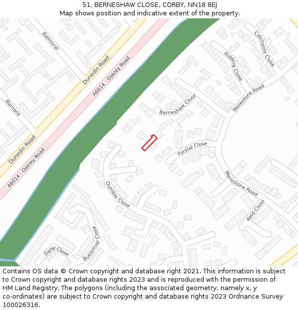 51, BERNESHAW CLOSE, CORBY, NN18 8EJ: Location map and indicative extent of plot