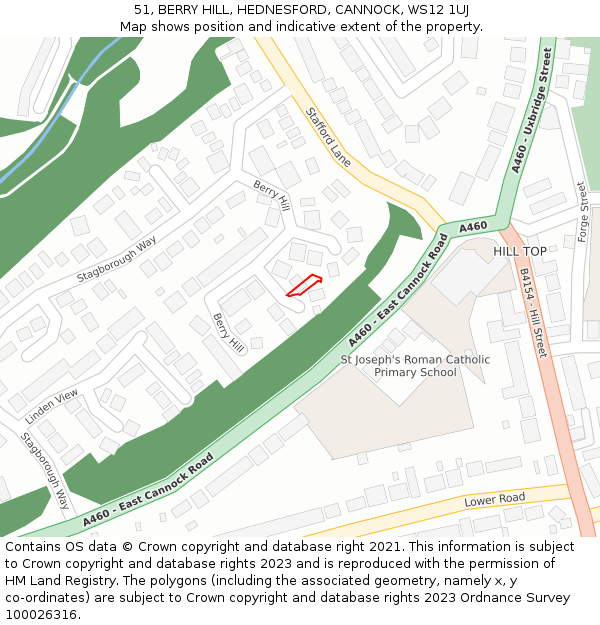 51, BERRY HILL, HEDNESFORD, CANNOCK, WS12 1UJ: Location map and indicative extent of plot