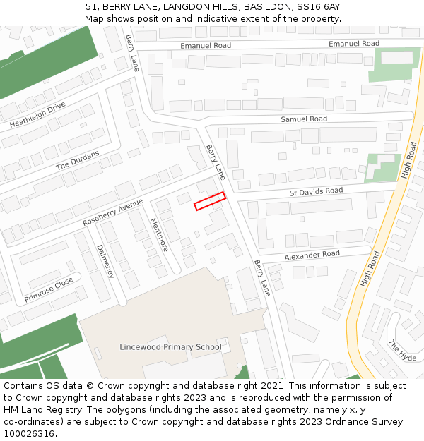 51, BERRY LANE, LANGDON HILLS, BASILDON, SS16 6AY: Location map and indicative extent of plot