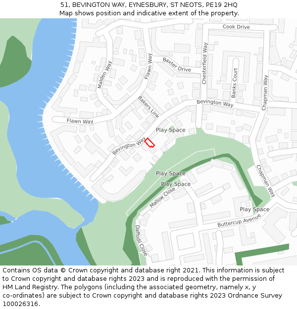 51, BEVINGTON WAY, EYNESBURY, ST NEOTS, PE19 2HQ: Location map and indicative extent of plot