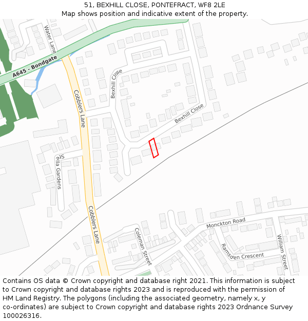 51, BEXHILL CLOSE, PONTEFRACT, WF8 2LE: Location map and indicative extent of plot