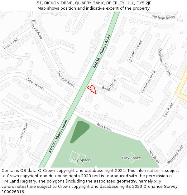 51, BICKON DRIVE, QUARRY BANK, BRIERLEY HILL, DY5 2JF: Location map and indicative extent of plot