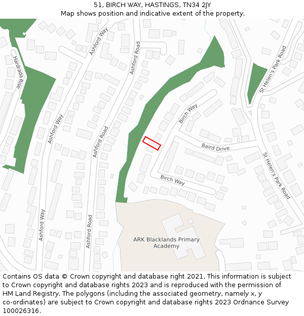 51, BIRCH WAY, HASTINGS, TN34 2JY: Location map and indicative extent of plot