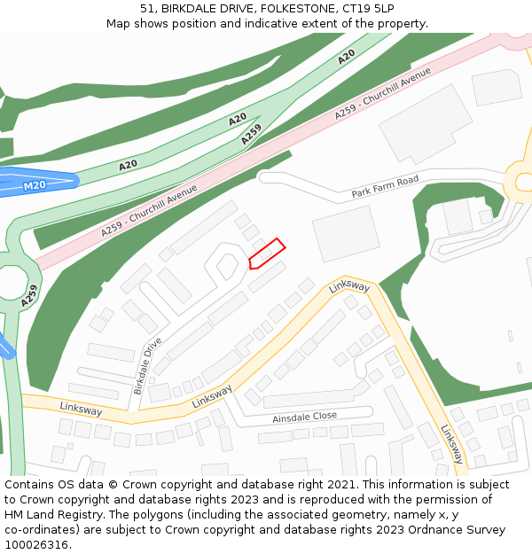 51, BIRKDALE DRIVE, FOLKESTONE, CT19 5LP: Location map and indicative extent of plot