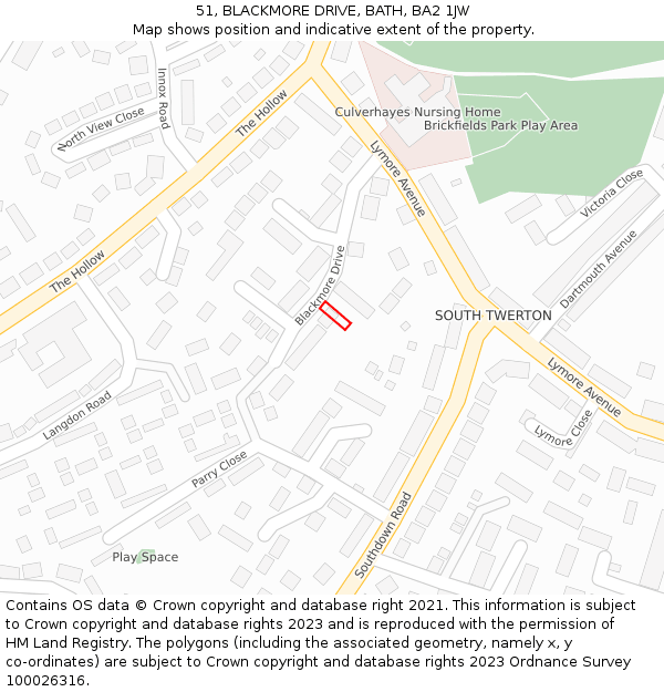 51, BLACKMORE DRIVE, BATH, BA2 1JW: Location map and indicative extent of plot