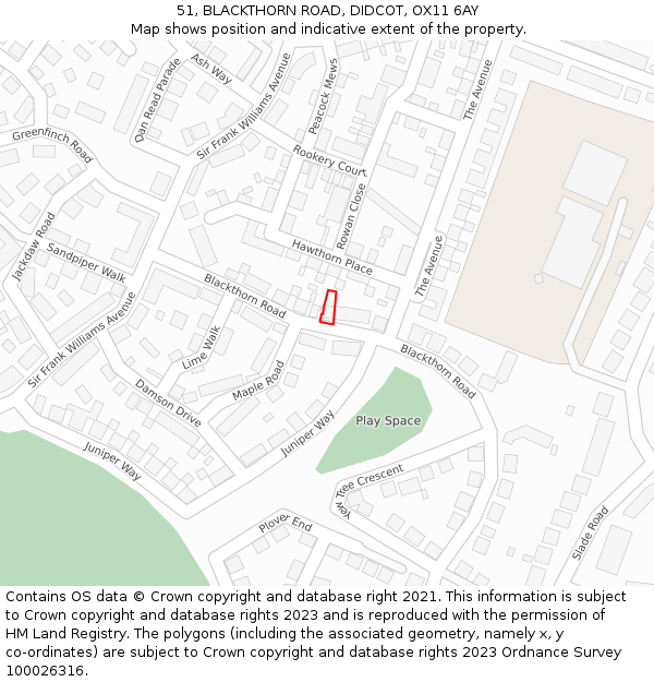 51, BLACKTHORN ROAD, DIDCOT, OX11 6AY: Location map and indicative extent of plot