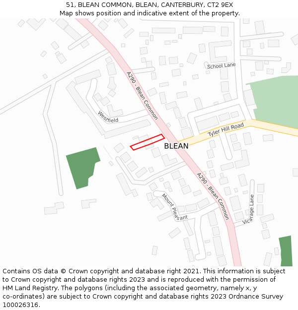 51, BLEAN COMMON, BLEAN, CANTERBURY, CT2 9EX: Location map and indicative extent of plot