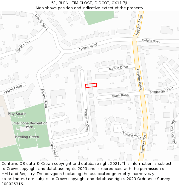 51, BLENHEIM CLOSE, DIDCOT, OX11 7JL: Location map and indicative extent of plot