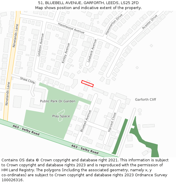 51, BLUEBELL AVENUE, GARFORTH, LEEDS, LS25 2FD: Location map and indicative extent of plot