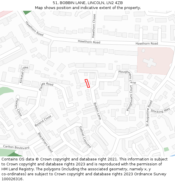 51, BOBBIN LANE, LINCOLN, LN2 4ZB: Location map and indicative extent of plot