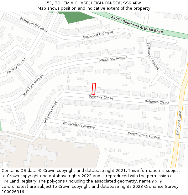 51, BOHEMIA CHASE, LEIGH-ON-SEA, SS9 4PW: Location map and indicative extent of plot