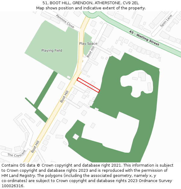 51, BOOT HILL, GRENDON, ATHERSTONE, CV9 2EL: Location map and indicative extent of plot