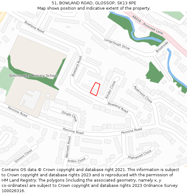 51, BOWLAND ROAD, GLOSSOP, SK13 6PE: Location map and indicative extent of plot