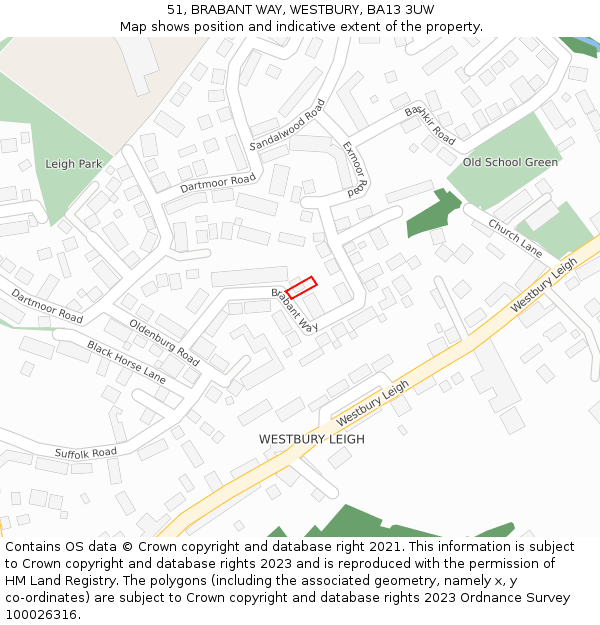 51, BRABANT WAY, WESTBURY, BA13 3UW: Location map and indicative extent of plot